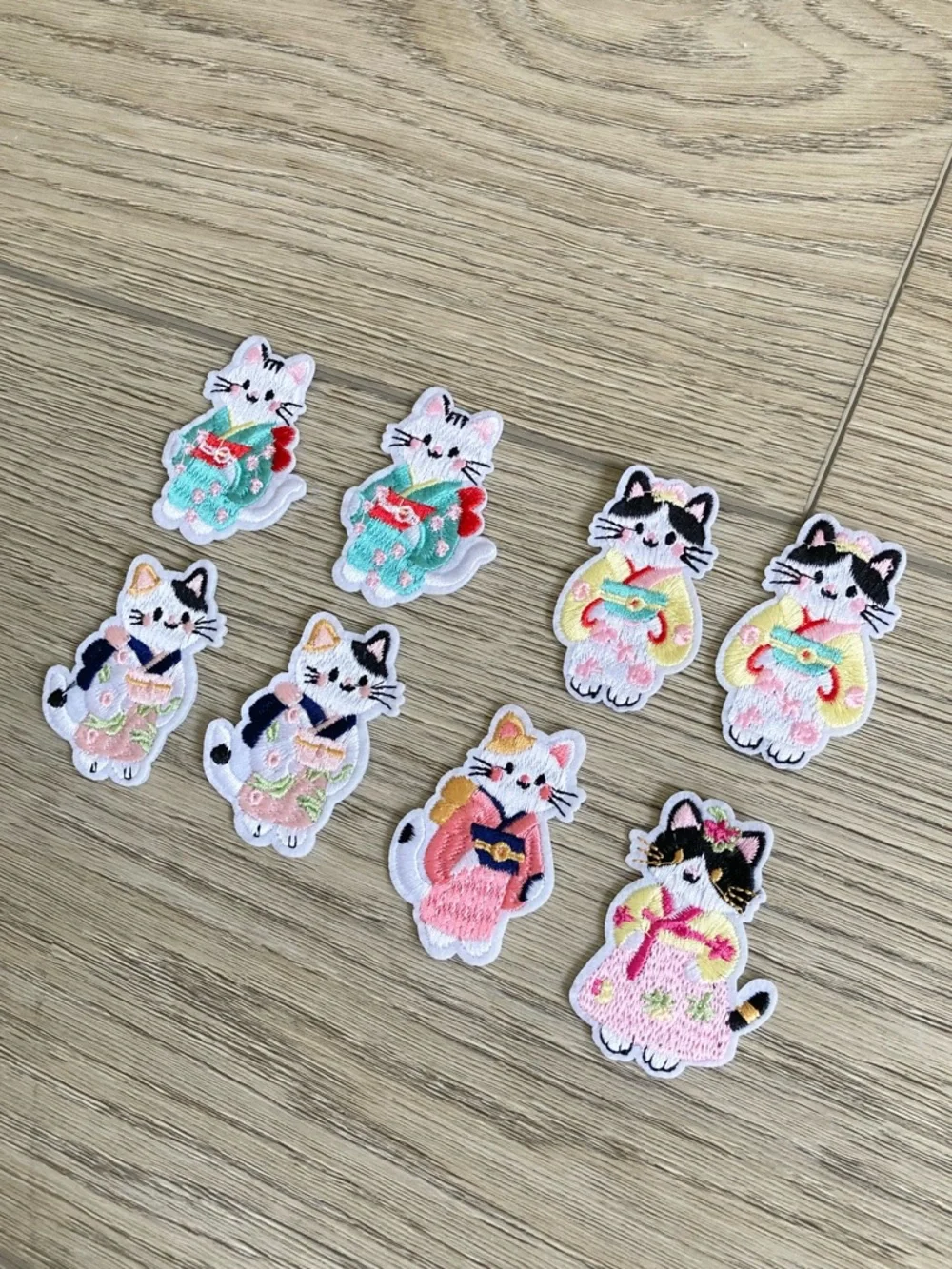 Assorted Cute Cat Embroidered Patches - Pink, Mint, Yellow